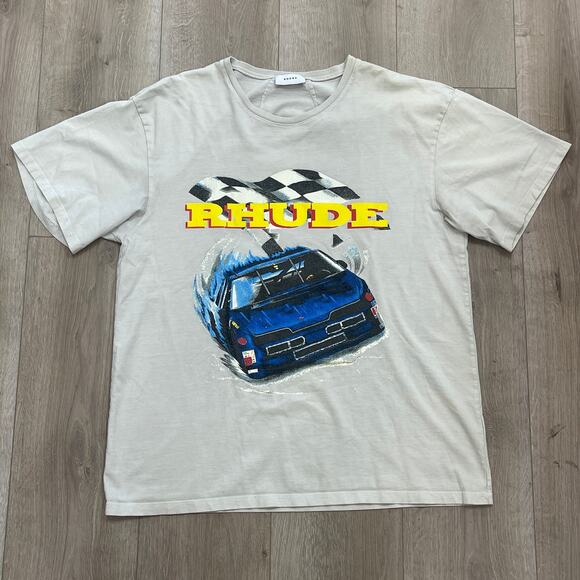 Rhude NASCAR Racing Tee T Shirt Gray Size Medium M Designer - Picture 1 of 7